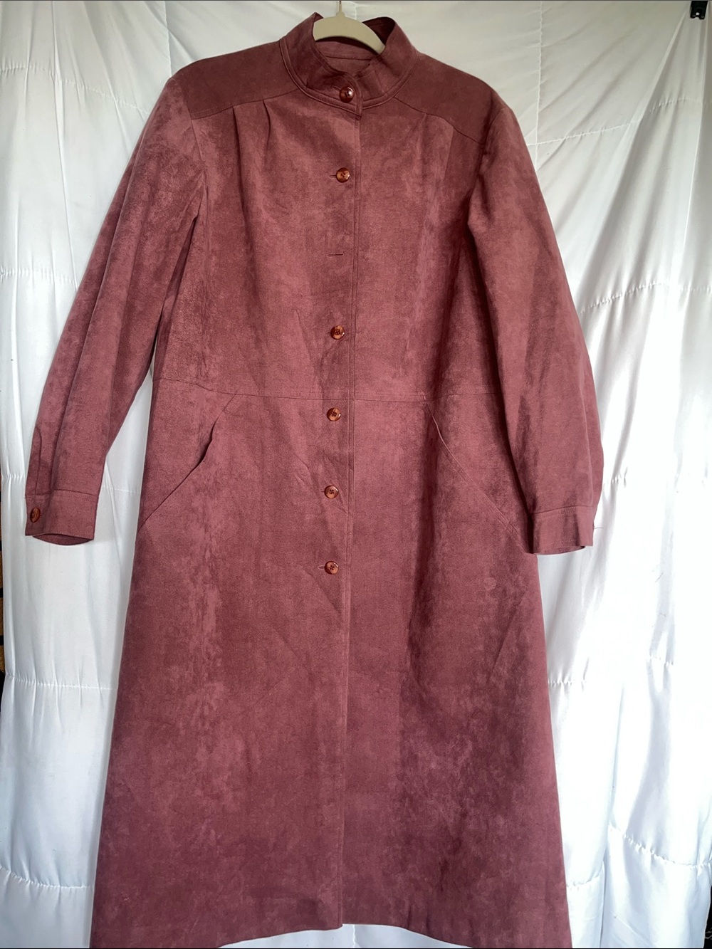 Vintage Abe Schrader Dusty Rose Mauve Ultra Suede Trench Coat  No Size Tag